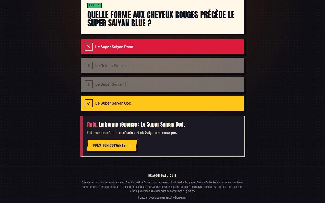 Une question du quiz : sa valeur en points, les quatre réponses, la réponse choisie en rouge et la bonne en jaune